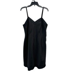 Vintage Barbizon Full Slip Used Womens 18 1/2 Black Side Zip 50s Eyelet